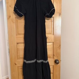 Old Navy Black Maxi Dress with Puff Sleeves and Embroidered Trim